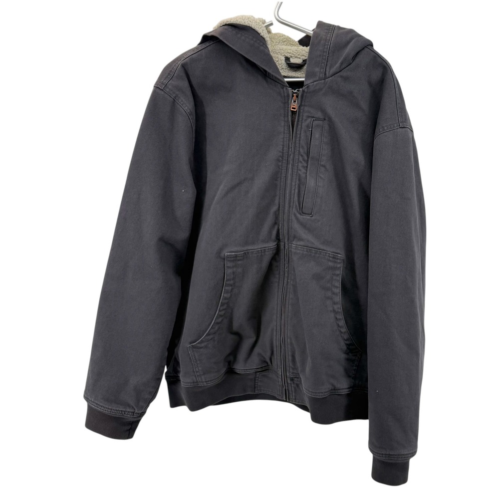 Hollister Mens XL Sherpa Lined Canvas Utility Workwear Jacket Hooded Gray Y2K